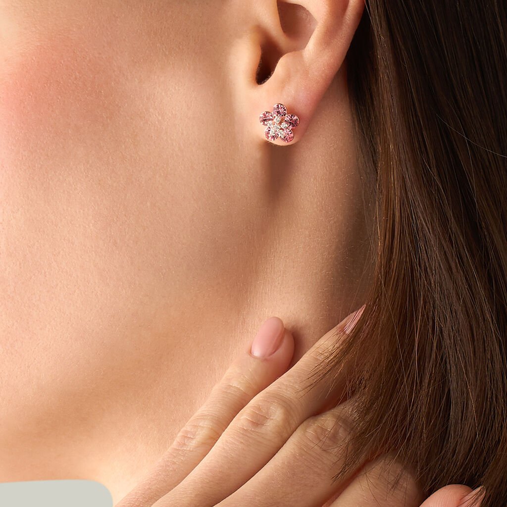 Orecchini Lobo Romantic Shine Ottone Rosa Cristallo - Orecchini a Lobo Donna | Stroili