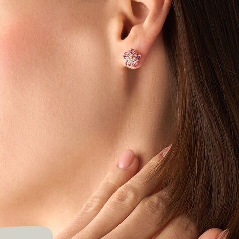 Orecchini Lobo Romantic Shine Ottone Rosa Cristallo - Orecchini a Lobo Donna | Stroili