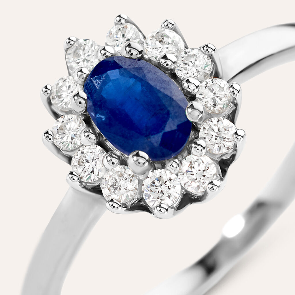 Anello Solitario Charlotte Oro Bianco E Zaffiro Con Diamanti