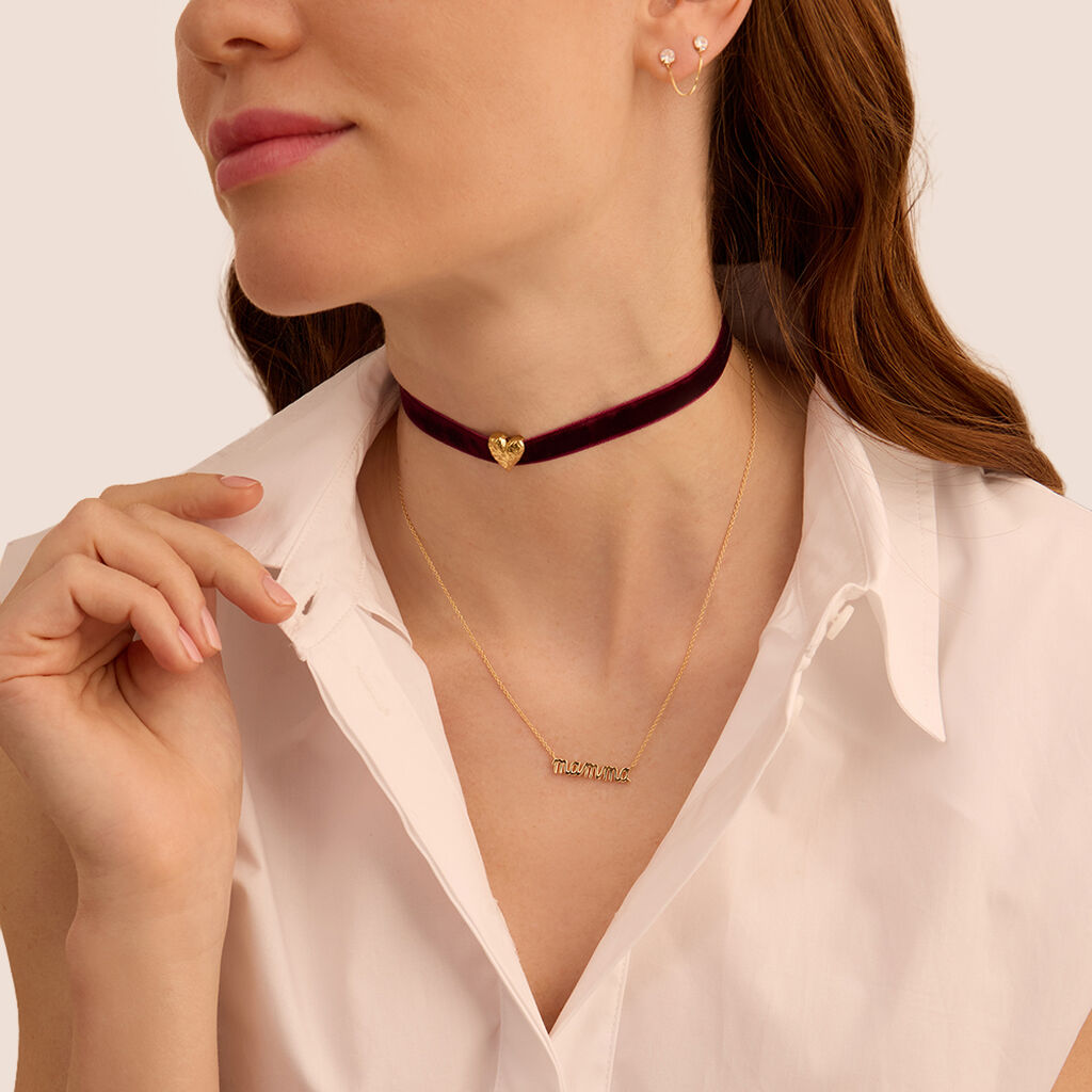 Choker Cuore Radiance Velluto Burgundy Acciaio Dorato