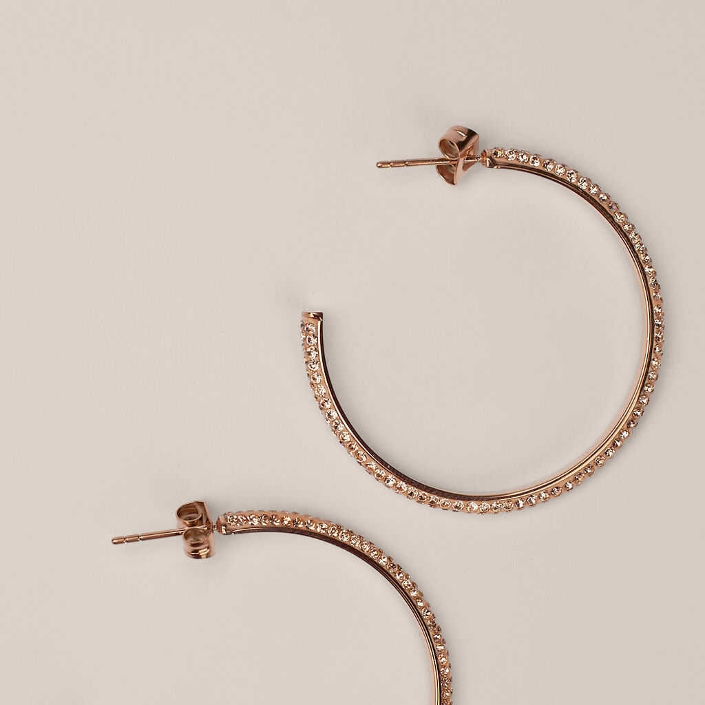 Orecchini A Cerchio Aura Acciaio Rosa Cristallo