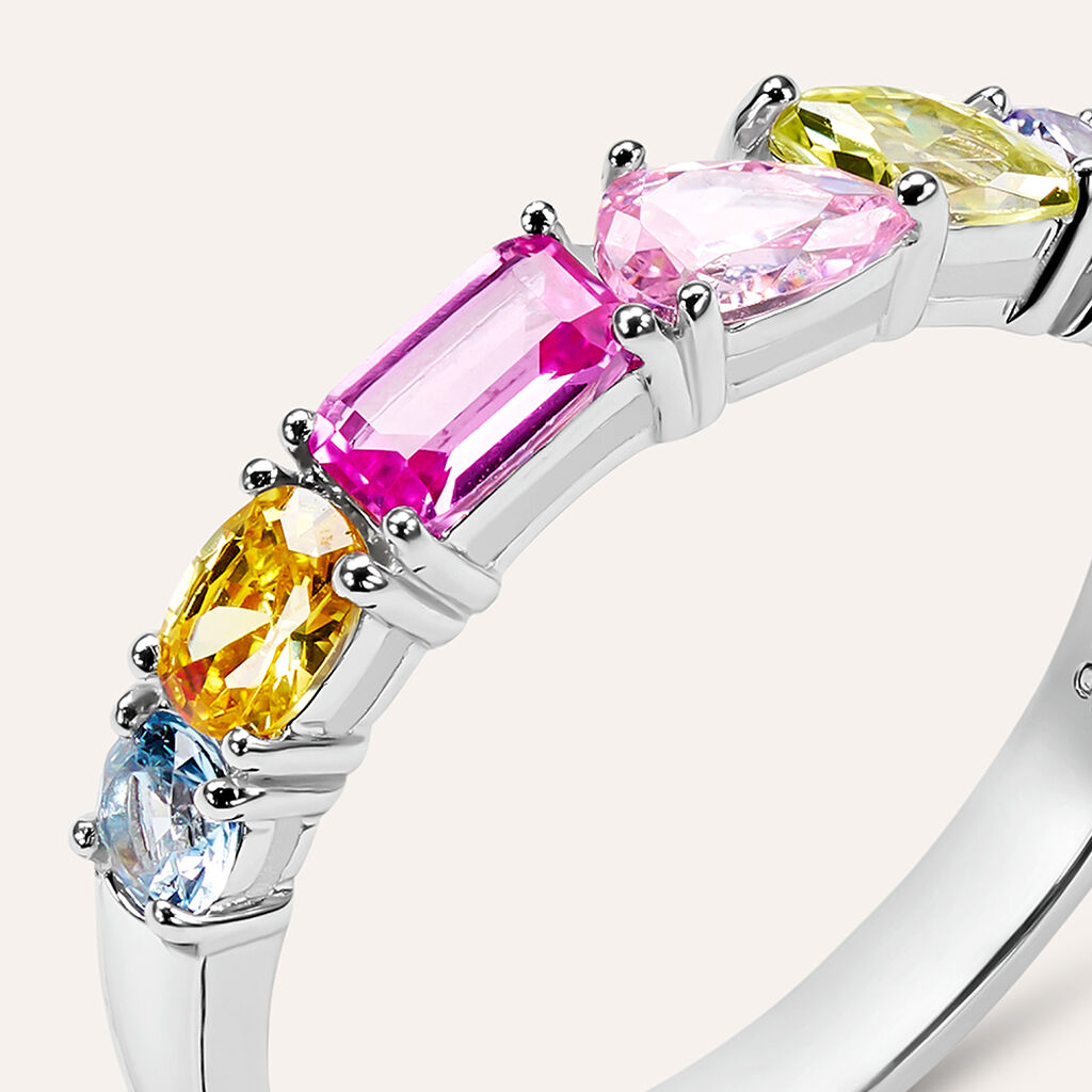 Anello Solitario Silver Rainbow Argento Rodiato Cubic Zirconia - Anelli con Pietre Donna | Stroili