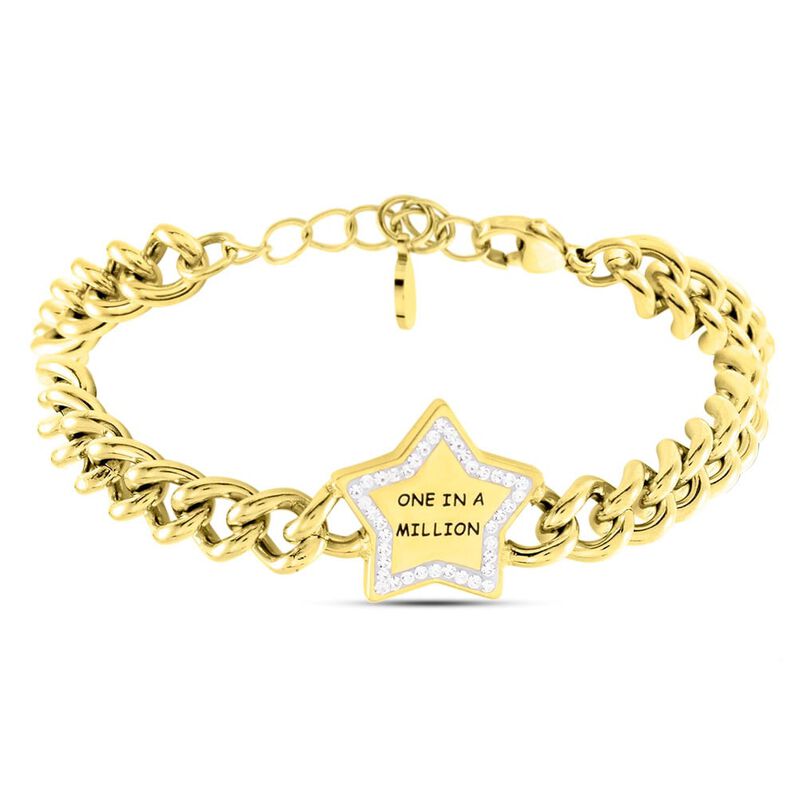 Bracciale Lady Message Acciaio Dorato Love e Cristalli - Bracciali Donna | Stroili