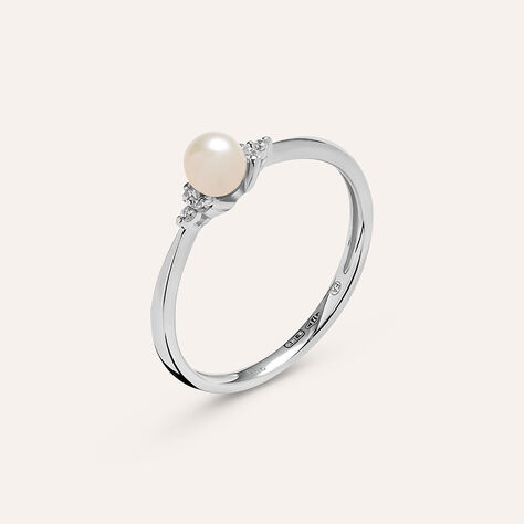 Anello Solitario Gabrielle Oro Bianco Perla D'Acqua Dolce Cubic Zirconia - Anelli con Pietre Donna | Stroili