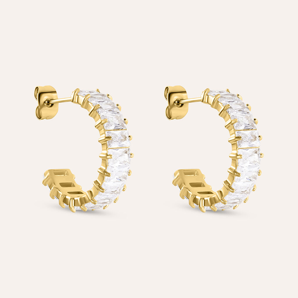 Orecchini A Cerchio Aura Acciaio Dorato Cubic Zirconia