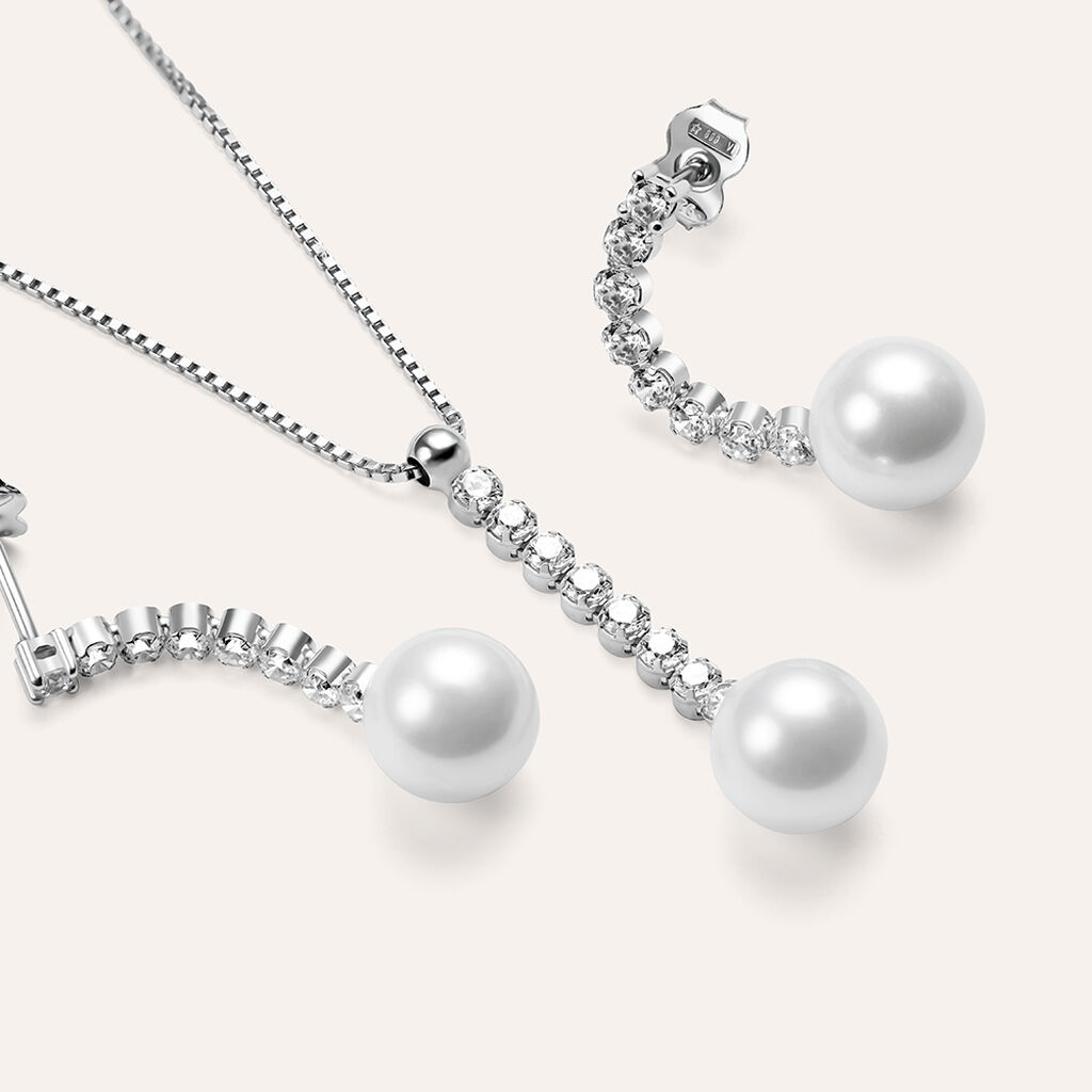 Collana Silver Pearls Argento Rodiato Cubic Zirconia Perla sintentica