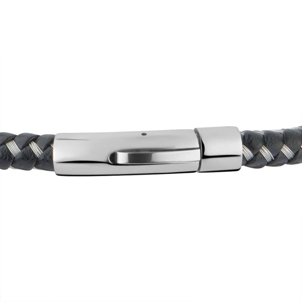 Bracciale in pelle nera e acciaio