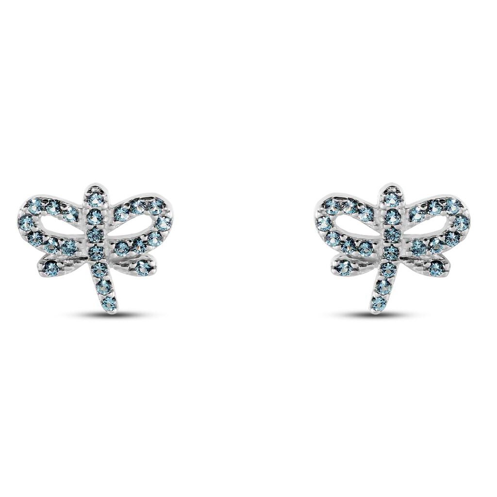 Orecchini a lobo libellula in argento e zirconi azzurri - Orecchini a Lobo Donna | Stroili