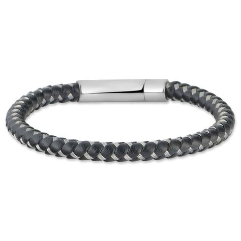 Bracciale in pelle nera e acciaio - Bracciali Uomo | Stroili