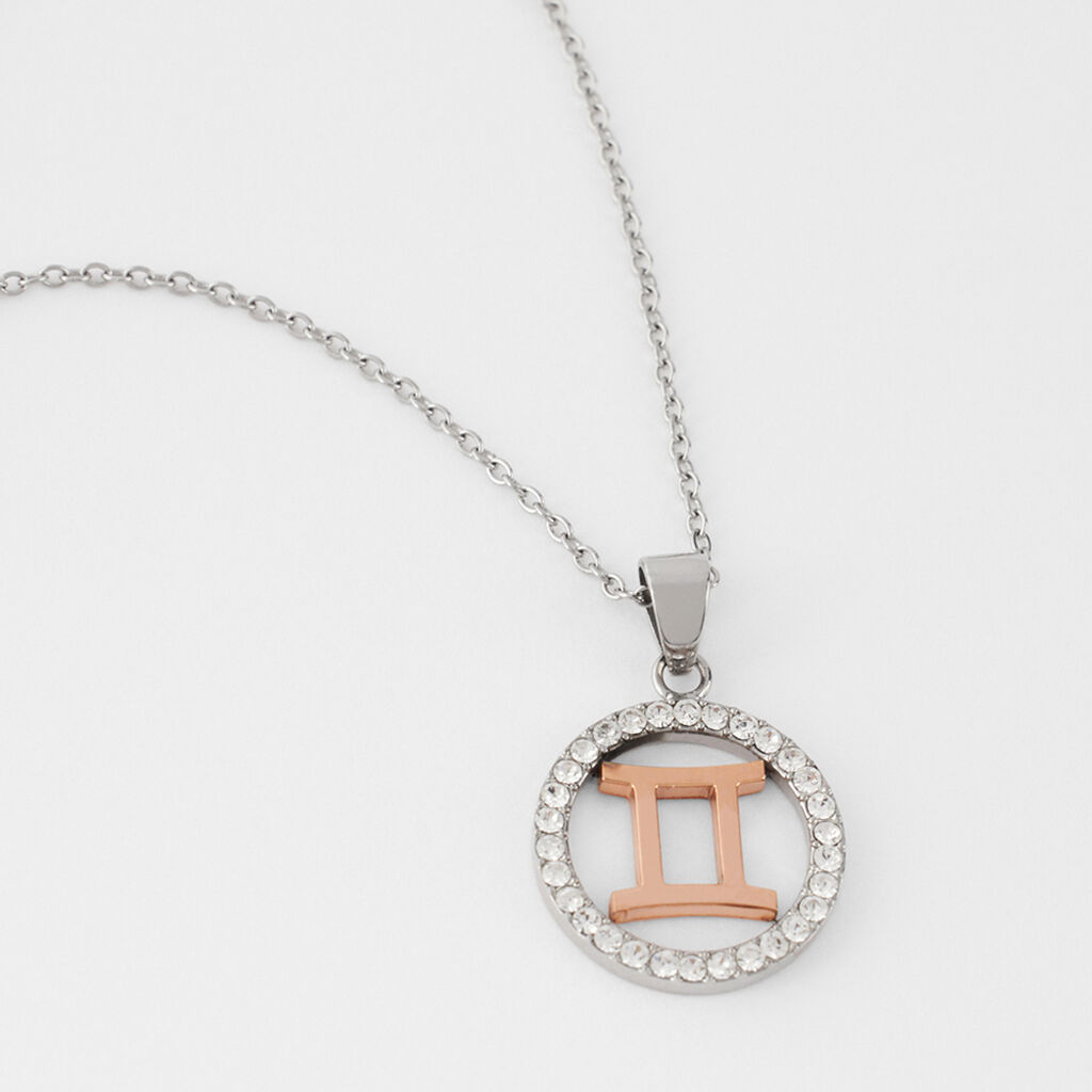 Collana Sunrise Acciaio Bicolore Bianco / Rosa Cubic Zirconia