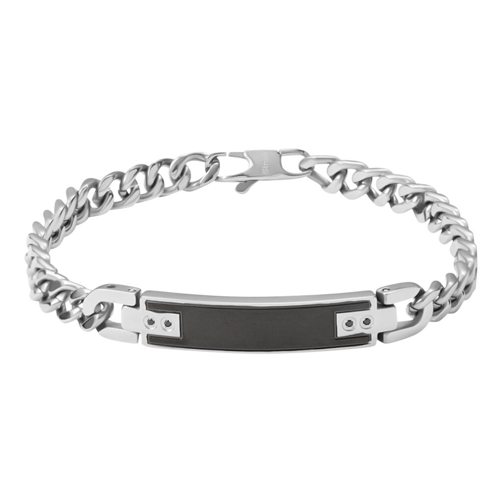 Bracciale Con Targhetta Man Code Acciaio Bicolore Bianco / Nero Cubic Zirconia - Bracciali con Incisione Uomo | Stroili