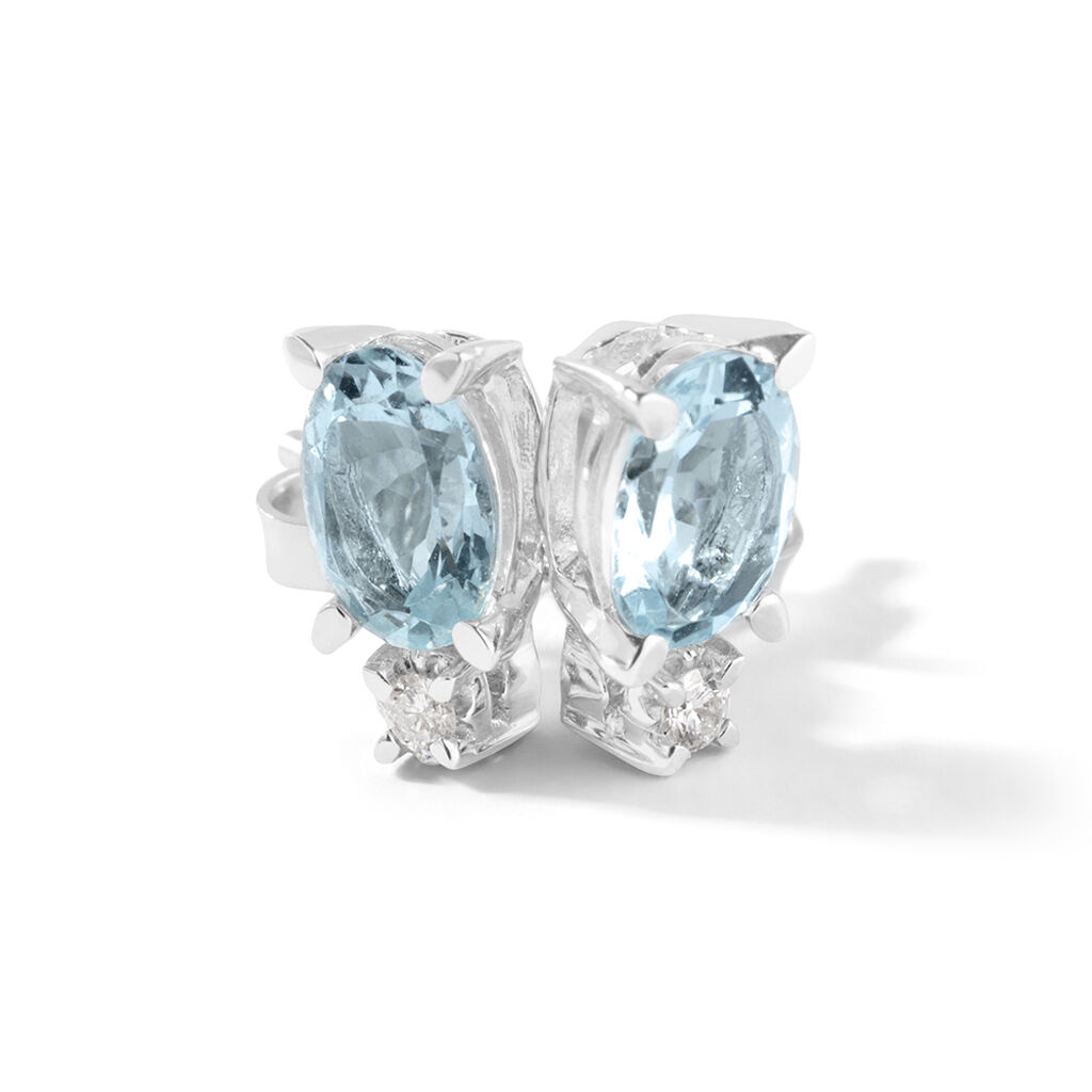 Orecchini Lobo Punto Luce Acquamarina Oro Bianco Acquamarina Diamante