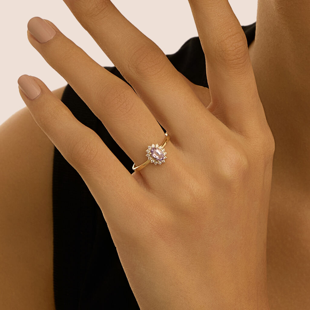 Anello Solitario Amélie Oro Giallo Ametista Cubic Zirconia