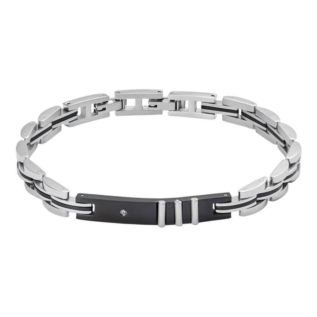 Bracciale Man Code Acciaio Bicolore Bianco / Nero Cubic Zirconia - Bracciali Uomo | Stroili