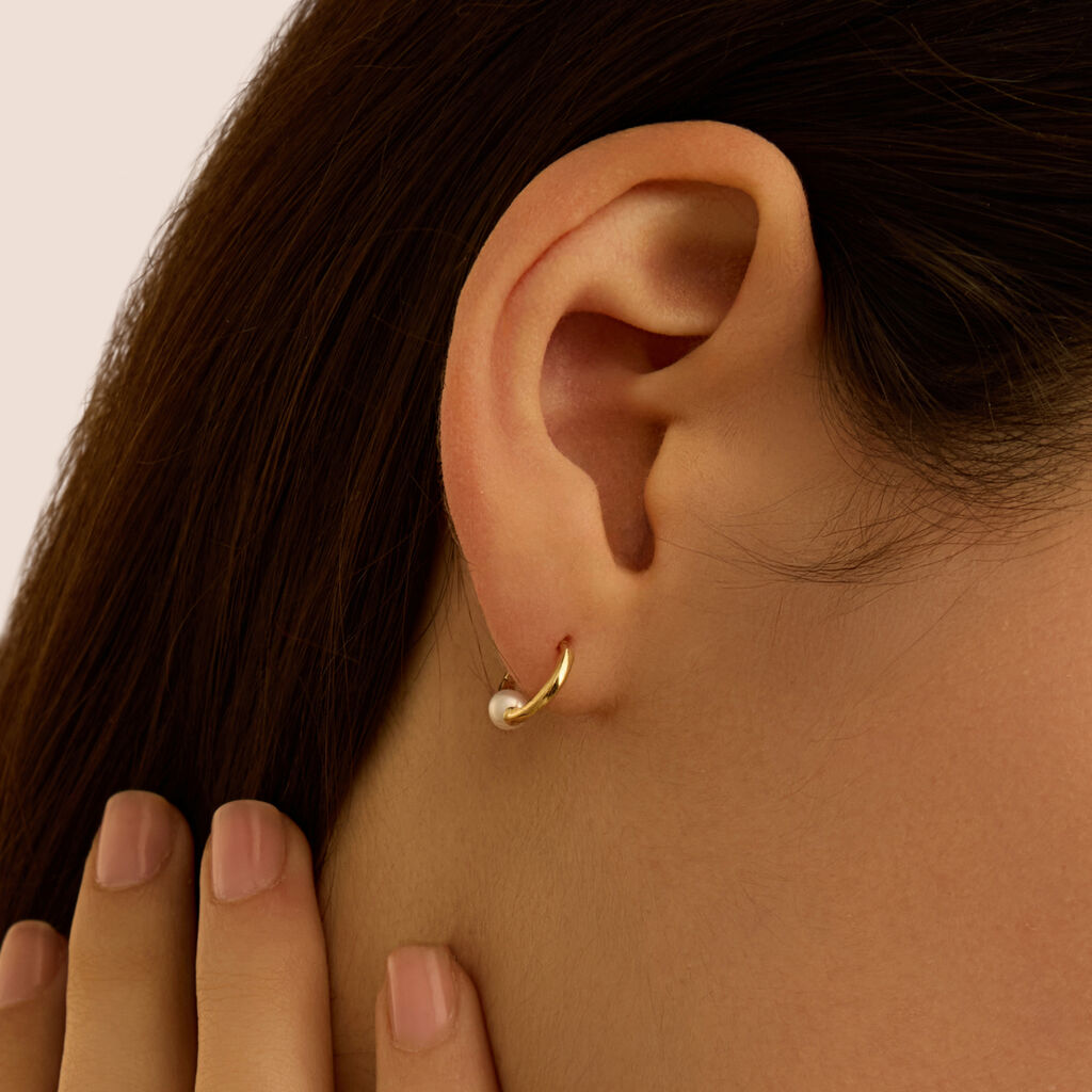 Orecchini A Cerchio Gabrielle Oro Giallo Perla D'Acqua Dolce