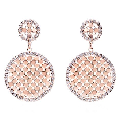 Orecchini pendenti con dettagli circolari e strass in metallo rosato - Orecchini Pendenti Donna | Stroili
