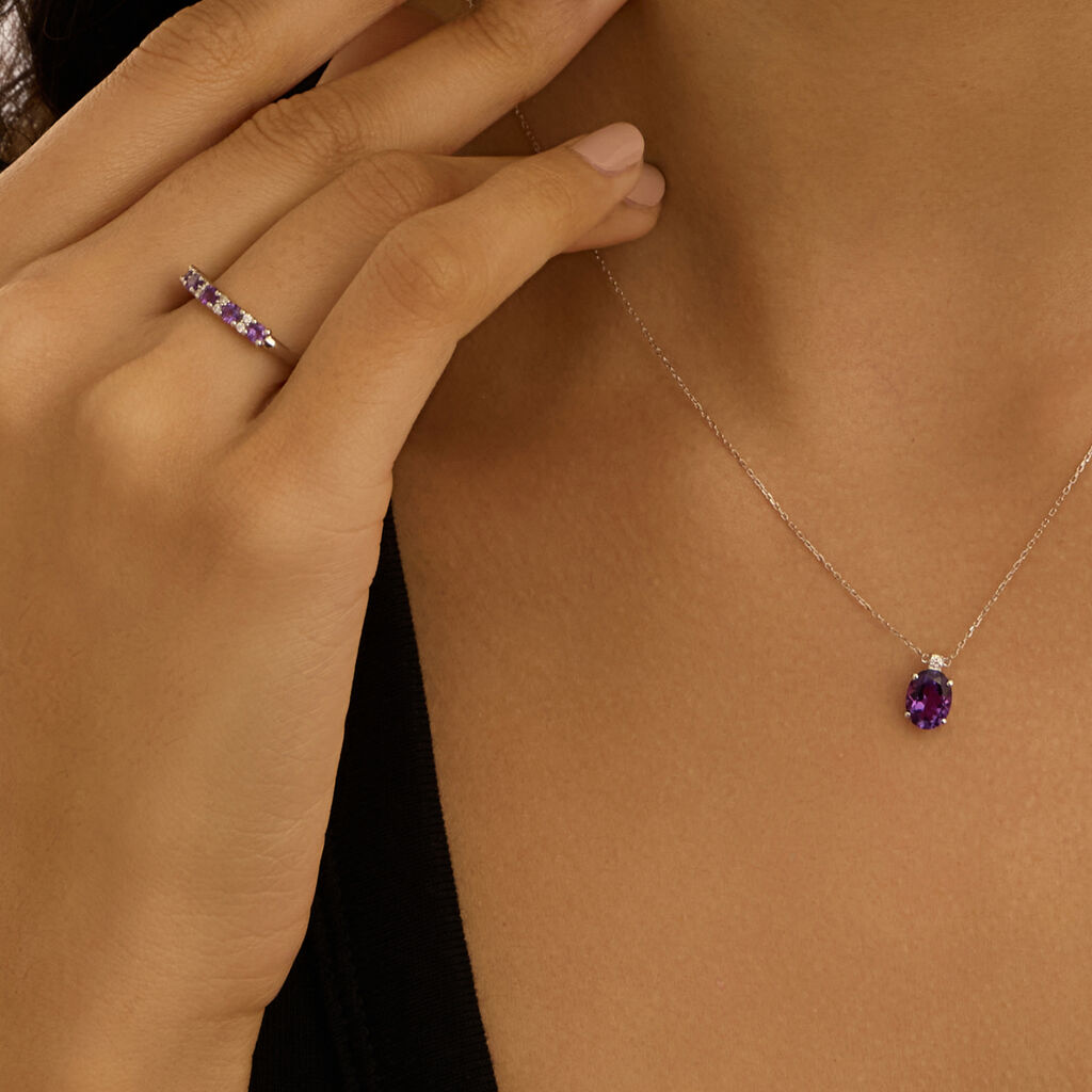 Collana Punto Luce Amélie Oro Bianco Ametista Cubic Zirconia