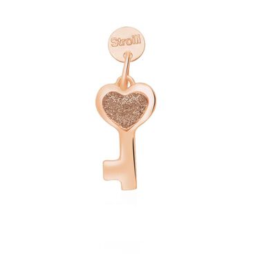 Ciondolo chiave in argento rosato e smalto glitter