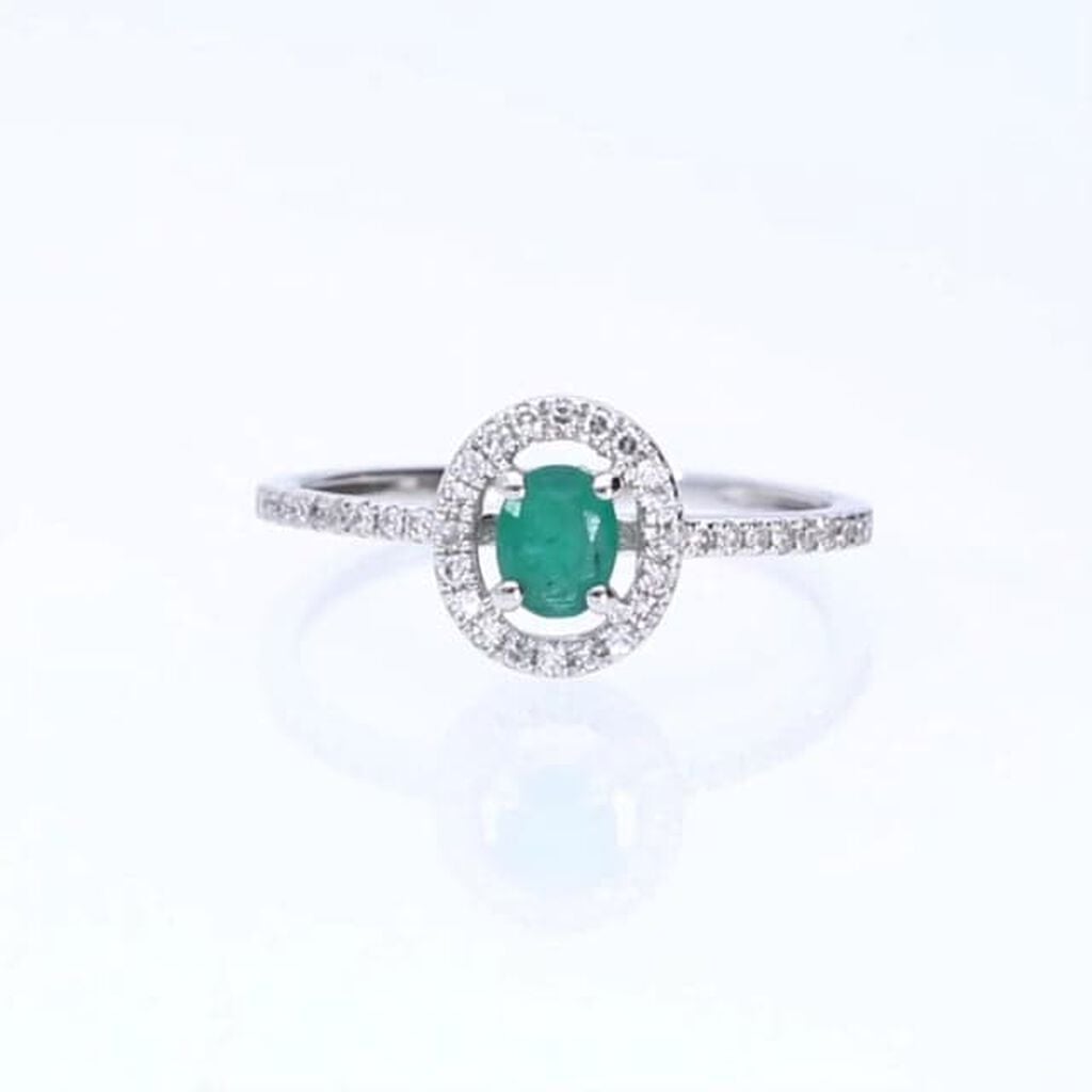Anello Solitario Elizabeth Crown Oro Bianco Smeraldo Diamante