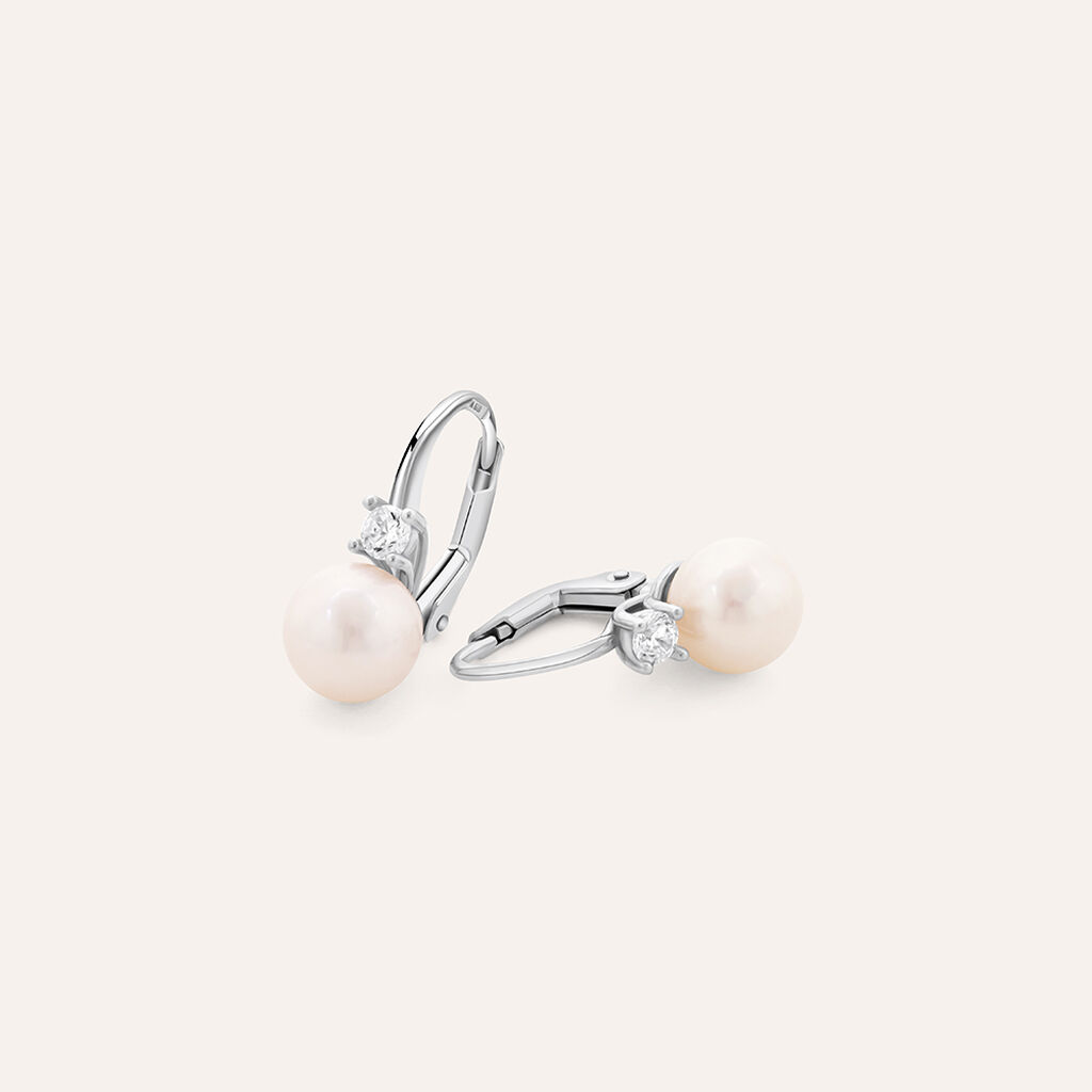 Orecchini Lobo Monachella Gabrielle Oro Bianco Perla D'Acqua Dolce Cubic Zirconia