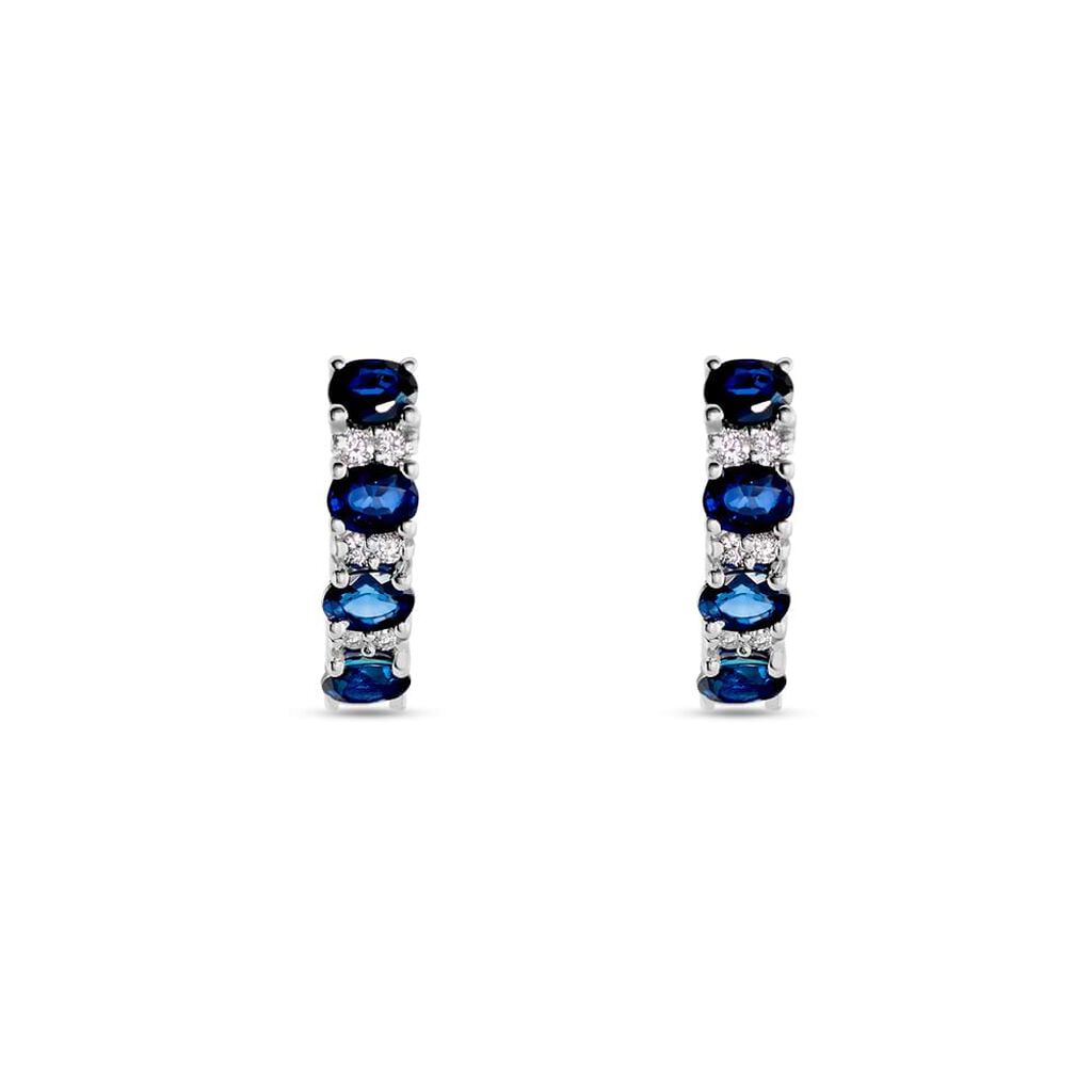 Orecchini A Cerchio Elizabeth Crown Oro Bianco Zaffiro Diamante - Orecchini a Cerchio Donna | Stroili