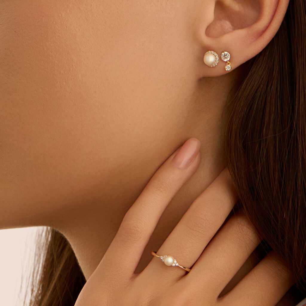 Orecchini Lobo Bon Ton Oro Giallo Perla D'Acqua Dolce Cubic Zirconia