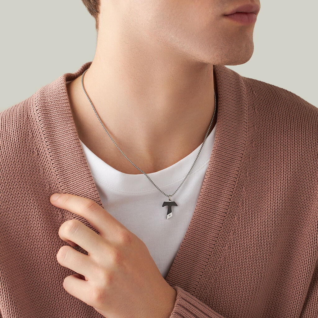 Collana Man Code Acciaio Bicolore Bianco / Nero Cubic Zirconia - Collane Uomo | Stroili