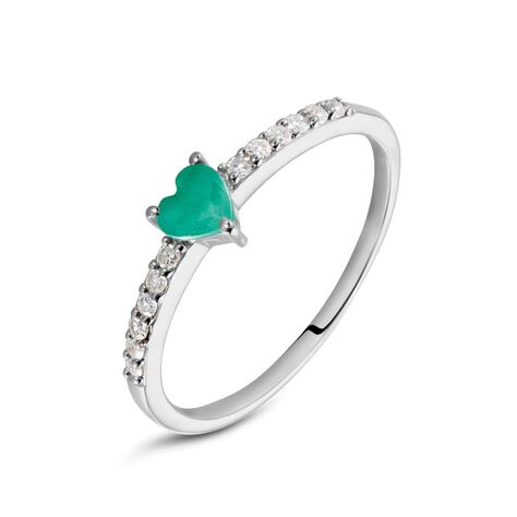 Anello Solitario Charlotte Oro Bianco Smeraldo Diamante - Anelli con Pietre Donna | Stroili