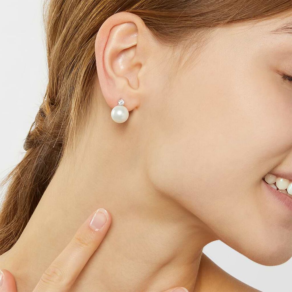 Orecchini Lobo Silver Pearls Argento Rodiato Perla sintentica Cubic Zirconia