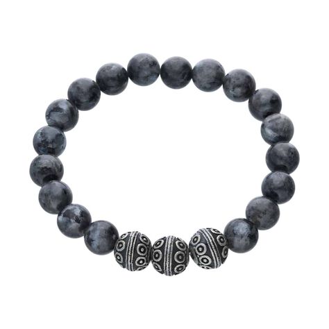 Bracciale elastico con pietre grigie rotonde e acciaio - Bracciali Uomo | Stroili