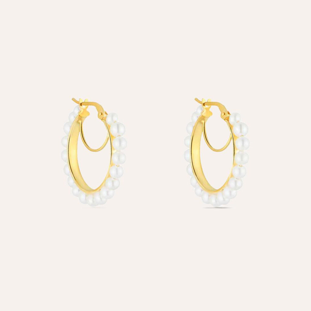 Orecchini A Cerchio Gabrielle Oro Giallo Perla D'Acqua Dolce