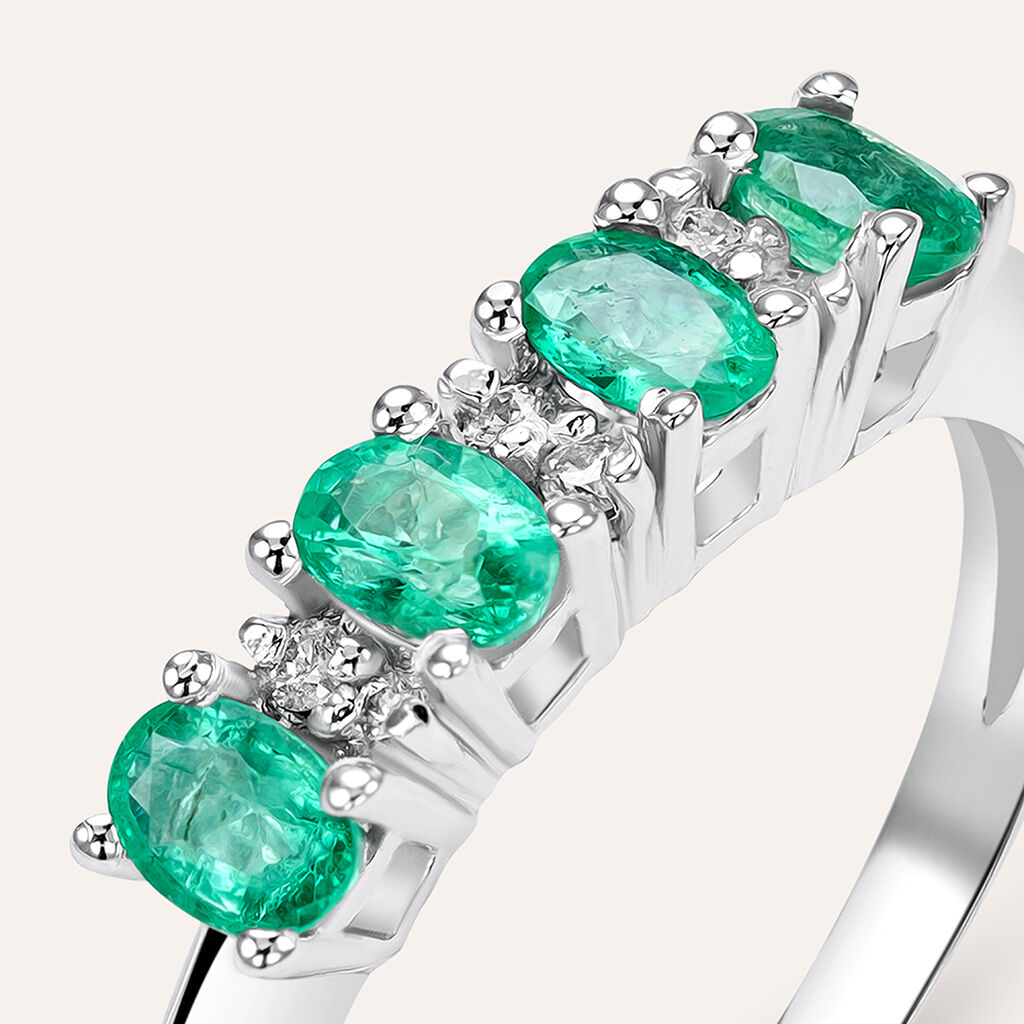 Anello Riviere Elizabeth Crown Oro Bianco Smeraldo Diamante - Anelli Riviere Donna | Stroili