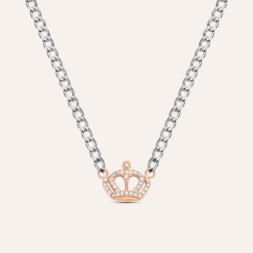 Collana Sunrise Acciaio Bicolore Bianco / Rosa Cristallo