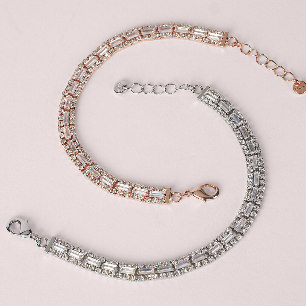 Bracciale Tennis Romantic Shine Metallo Rosa Cristallo - Bracciali Tennis Donna | Stroili
