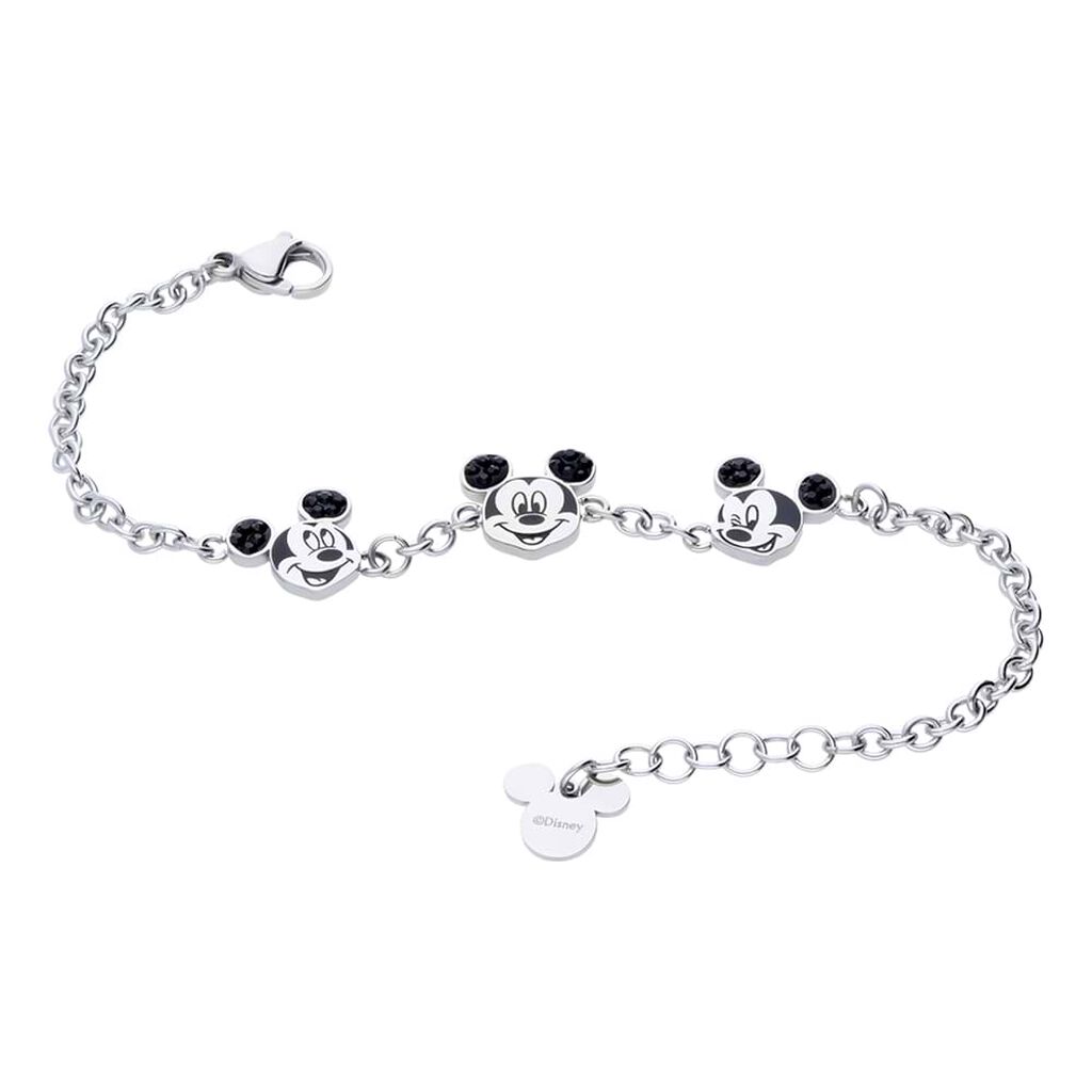 Bracciale in acciaio con 3 ciondoli Topolino e strass neri - Bracciali Donna | Stroili