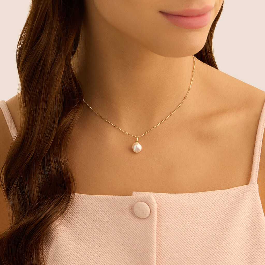 Pendente Love Beats Argento Dorato Perla D'Acqua Dolce
