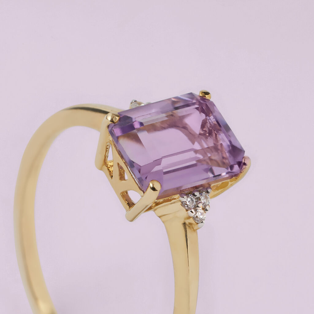 Anello Solitario Amélie Oro Giallo Ametista Cubic Zirconia - Anelli con Pietre Donna | Stroili