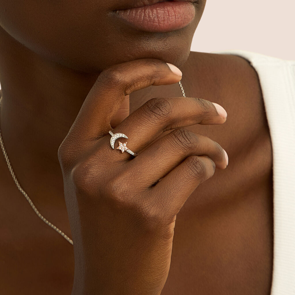 Anello Contrarie Silver Moments Argento Bicolore Bianco / Rosa Cubic Zirconia