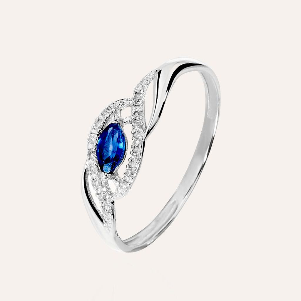 Anello Fascia Charlotte Oro Bianco Zaffiro Diamante