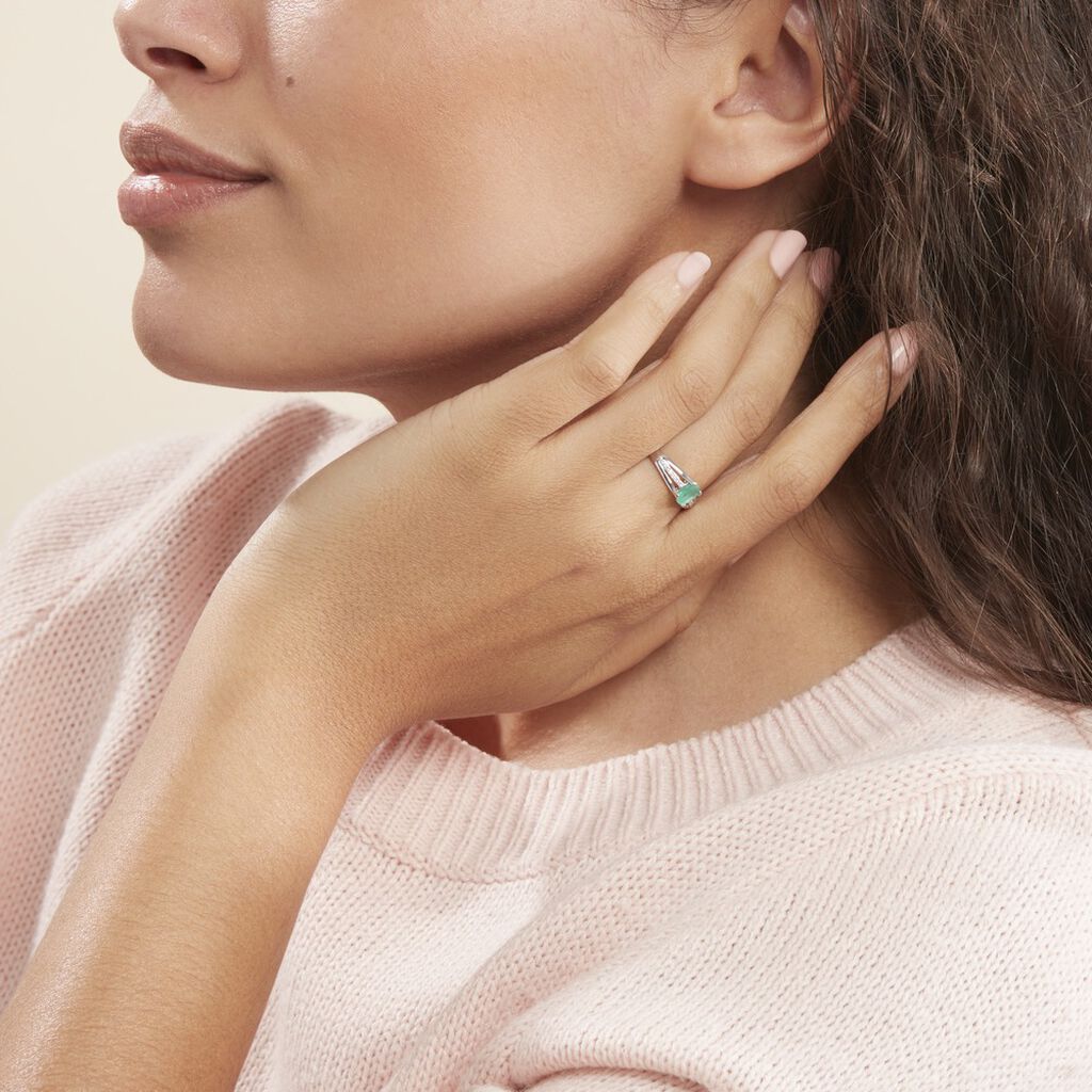 Anello Charlotte Oro Bianco Smeraldo Diamante - Anelli con Pietre Donna | Stroili