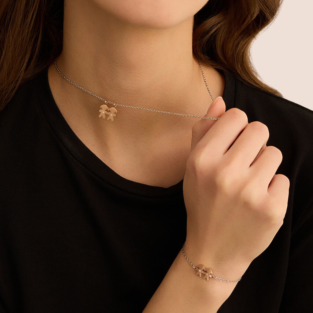 Collana Sunrise Acciaio Bicolore Bianco / Rosa Cristallo