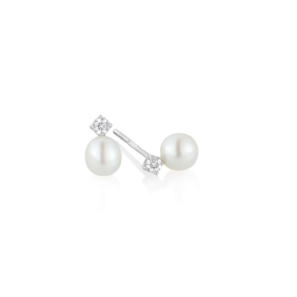 Orecchini Lobo Bon Ton Oro Bianco Perla D'Acqua Dolce Cubic Zirconia - Orecchini a Lobo Donna | Stroili