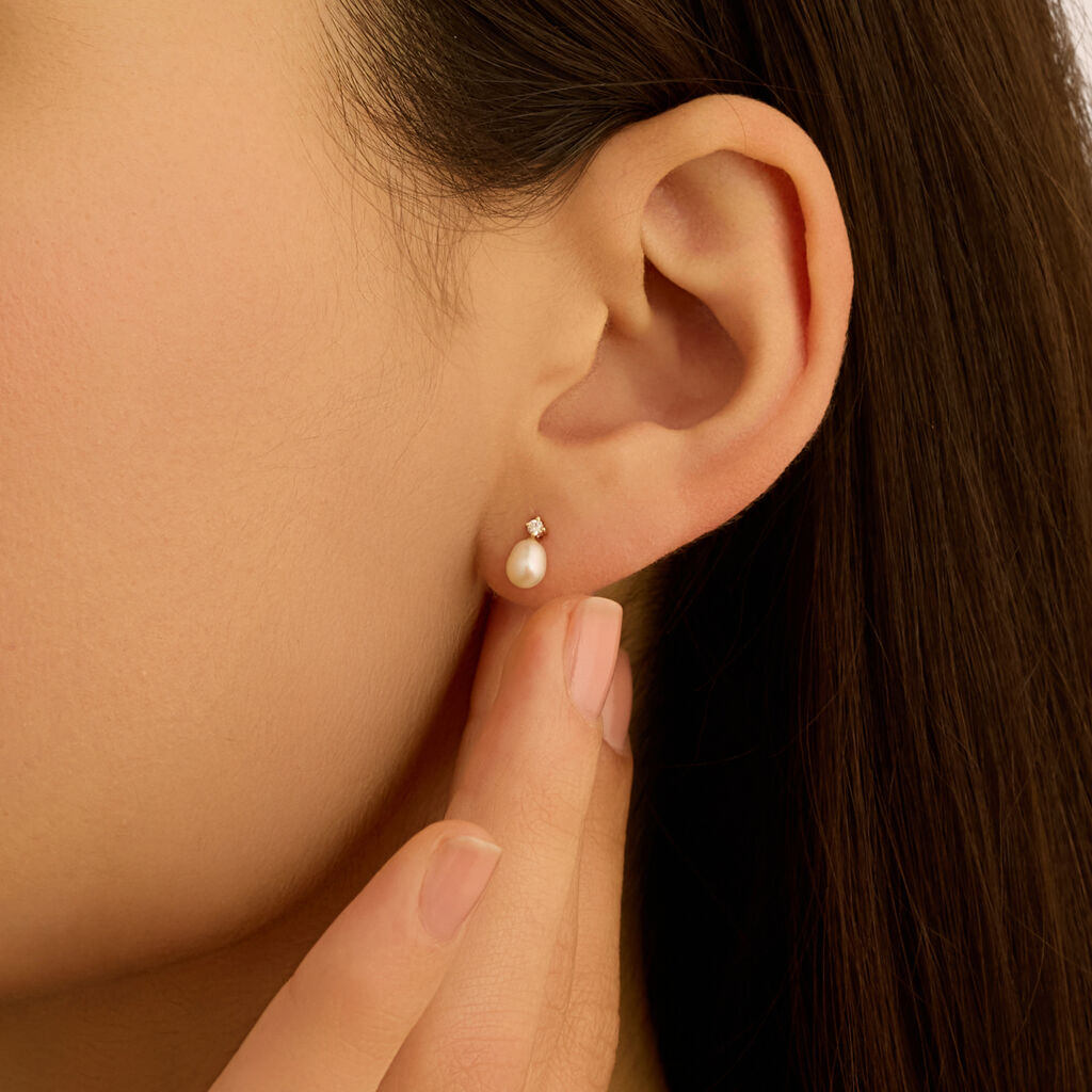 Orecchini Lobo Gabrielle Oro Giallo Perla D'Acqua Dolce Cubic Zirconia