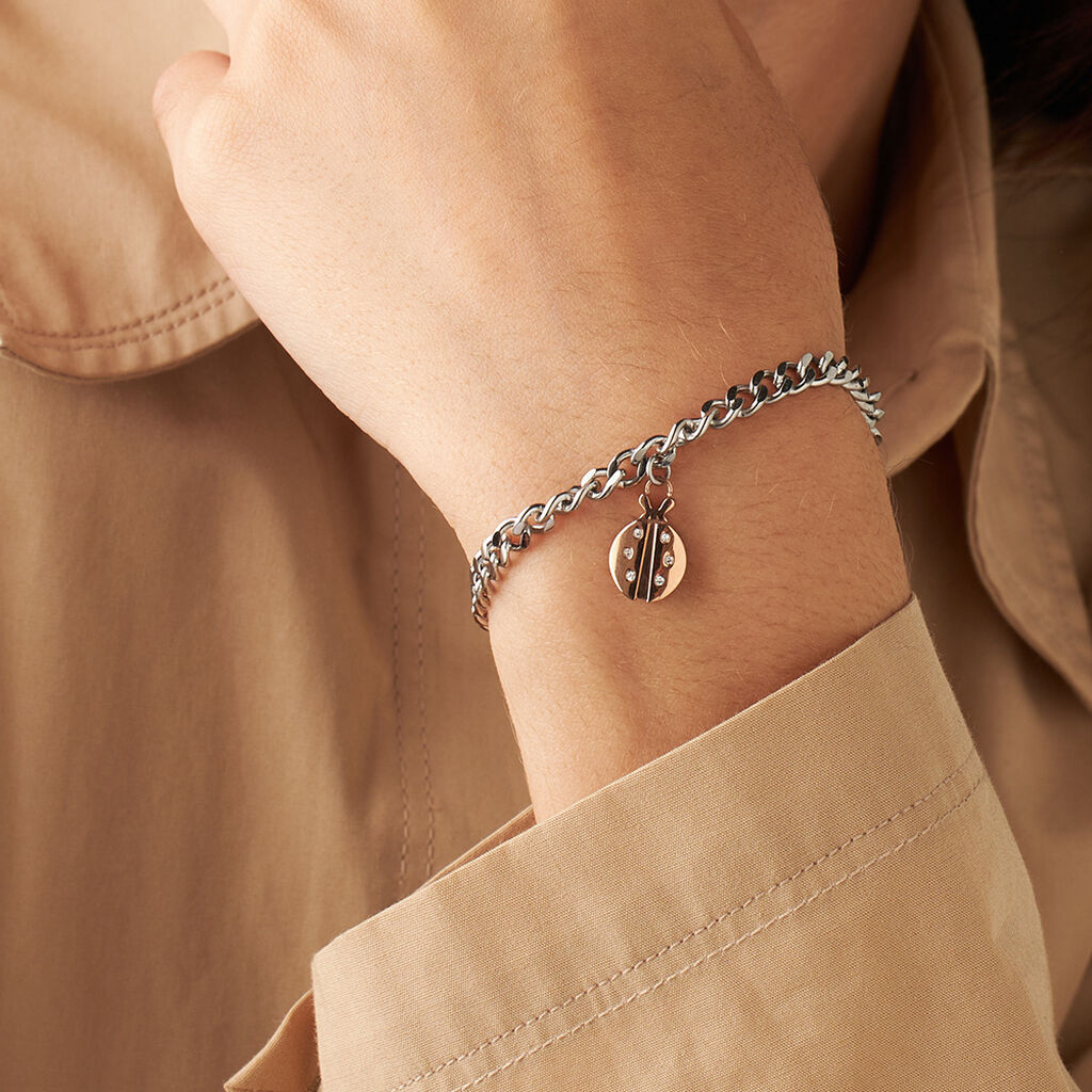 Bracciale Lady Chic Acciaio Bicolore Bianco / Rosa Cristallo - Bracciali con Incisione Donna | Stroili