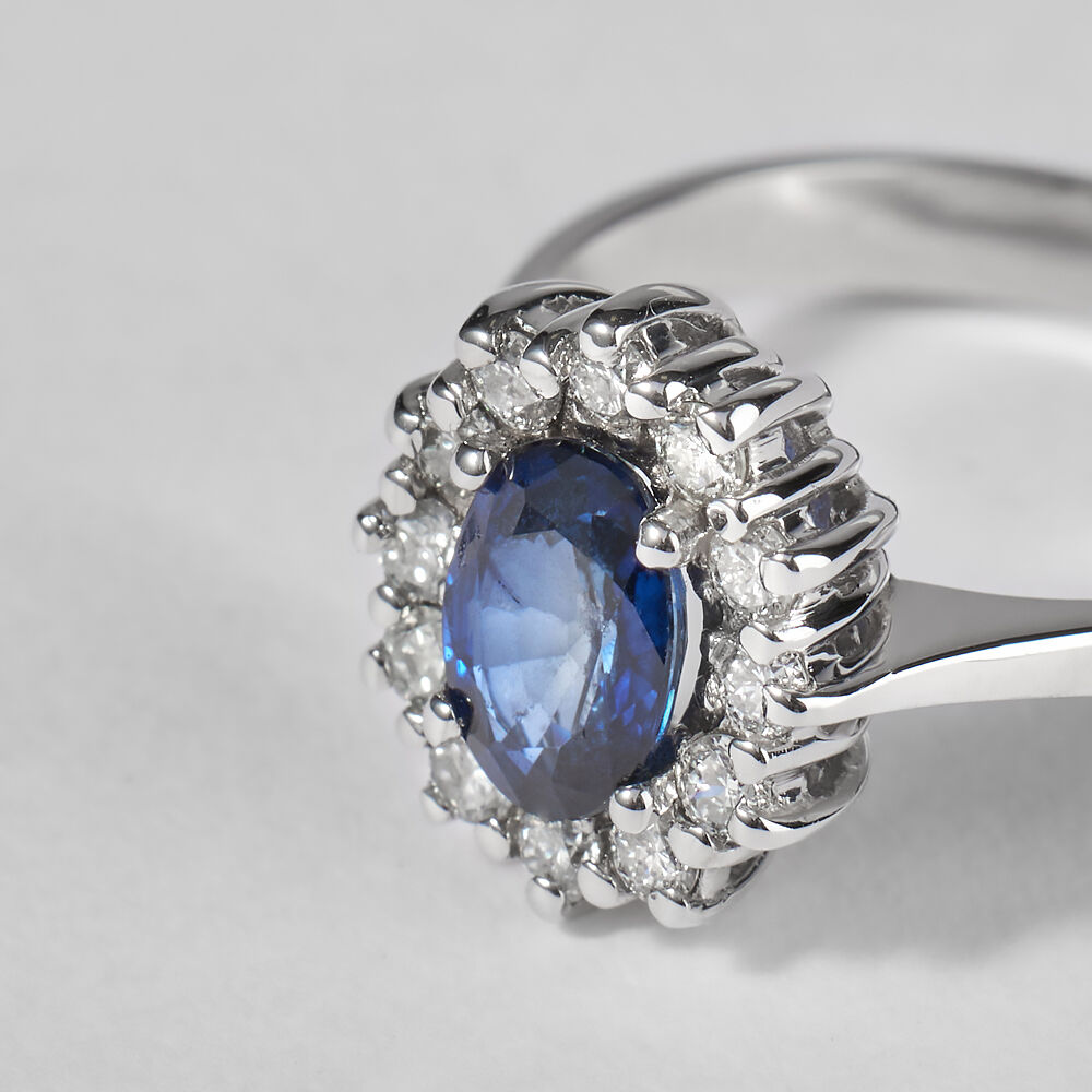 Anello Solitario Elizabeth Crown Oro Bianco Zaffiro Diamante
