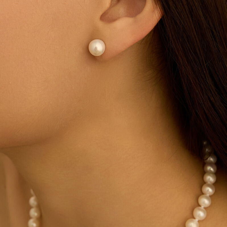 Orecchini Lobo Gabrielle Oro Bianco Perla D'Acqua Dolce - Orecchini a Lobo Donna | Stroili
