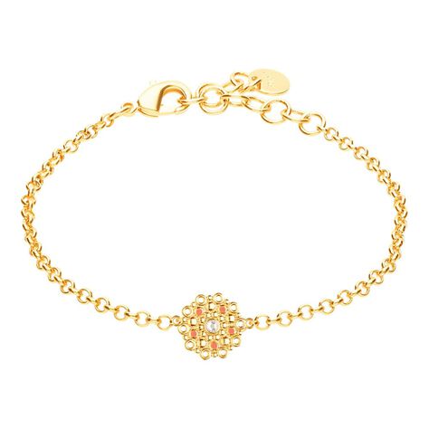 Bracciale in ottone rosato con elemento circolare cristalli e smalto arancione - Bracciali Donna | Stroili
