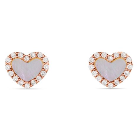 Orecchini in argento rosato con cuore in madreperla e zirconi - Orecchini a Lobo Donna | Stroili