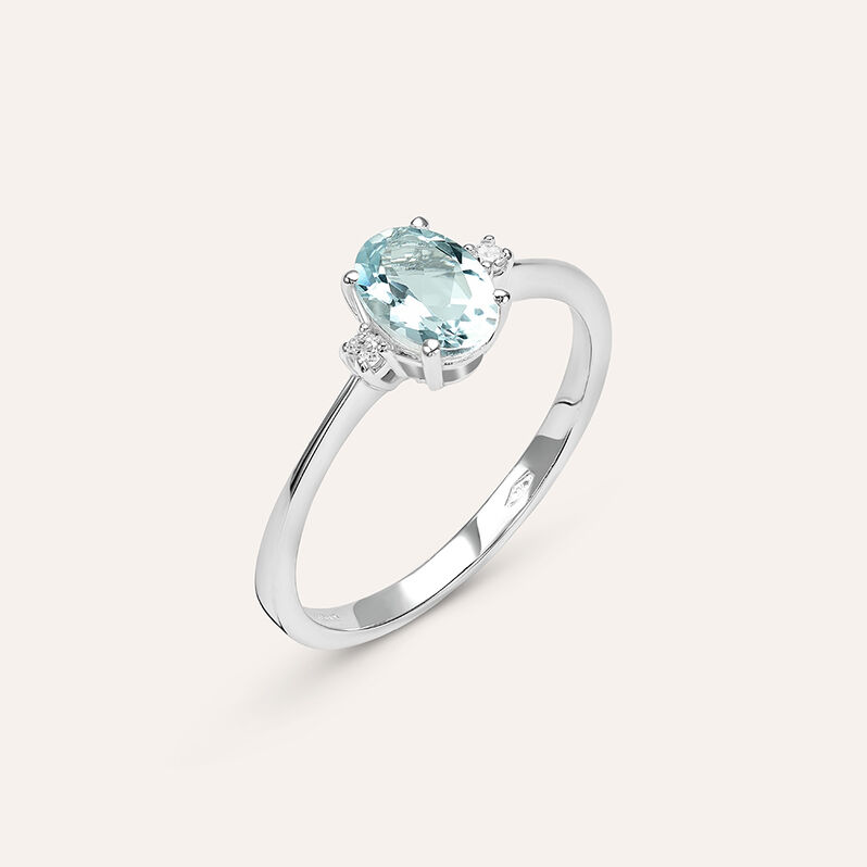 Anello Solitario Acquamarina Oro Bianco Acquamarina Diamante - Anelli con Pietre Donna | Stroili