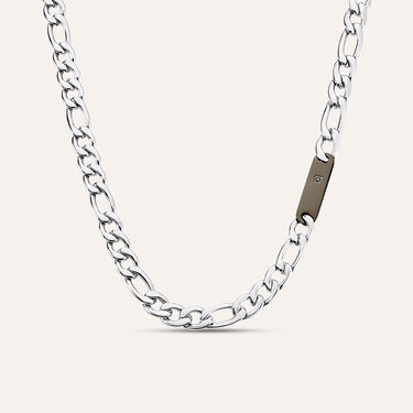 Collana Man Code Acciaio Bicolore Bianco / Nero Cubic Zirconia
